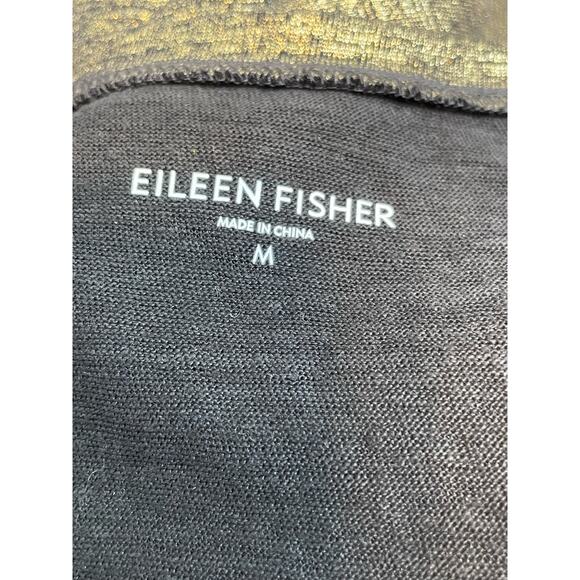 Eileen Fisher Metallic Gold Asymmetric Sleeveless Organic Linen Blouse Medium - Picture 7 of 8